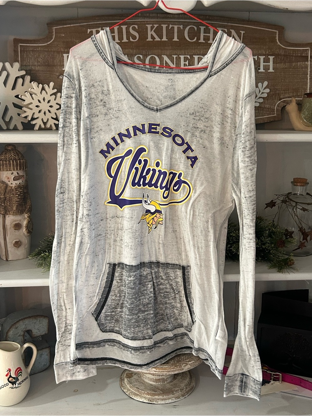NFL Minnesota Vikings White & Gray Hooded Long-Sleeve Tee